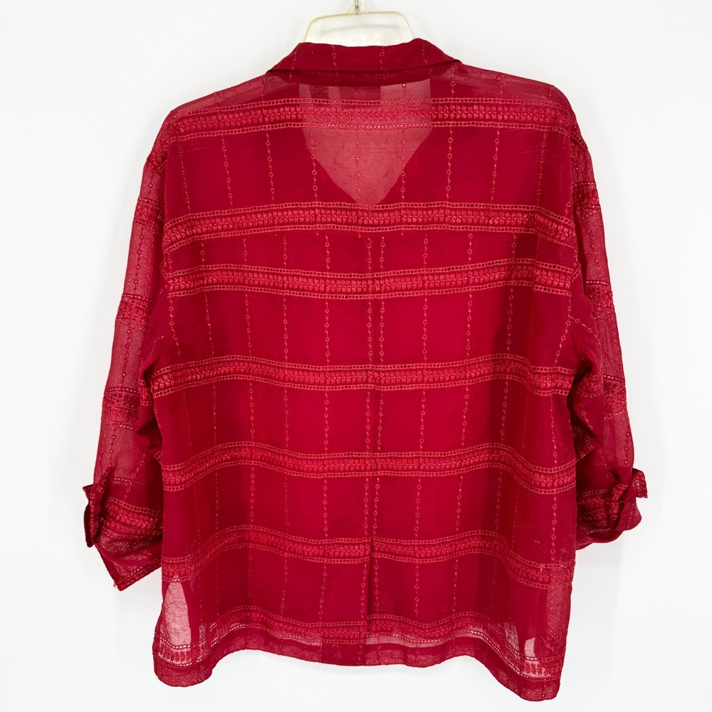 Vintage Chicos Semi-Sheer Embroidered Button Front Boxy Top Red Size 3(XL) Artsy - Picture 9 of 10